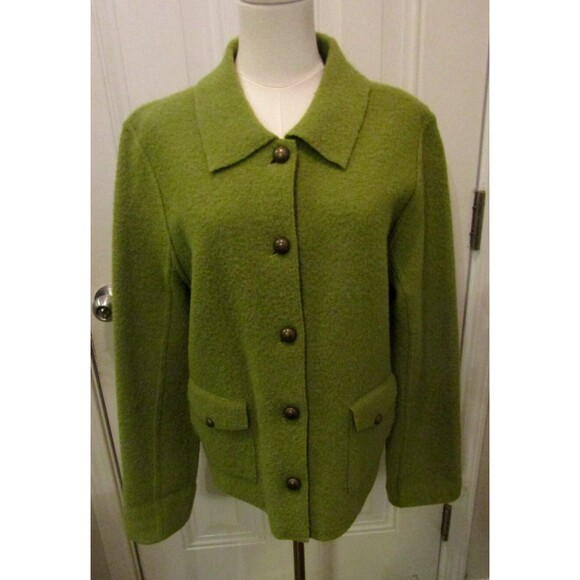 Carole Little Jacket Vintage Green 100% Wool Metal Button Front Pockets Size L - Picture 1 of 6